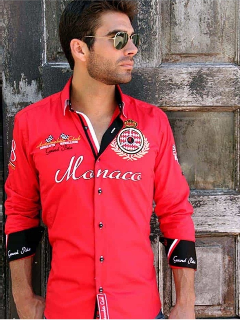 Absolute Rebellion Grand Prix Red Monaco Embroidered Red Men's Dress Shirt Sz M